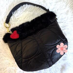 Vintage COACH y2k 3586 Limited EDITION Quilted Rabbit Fur Satin Shoulder Bag
